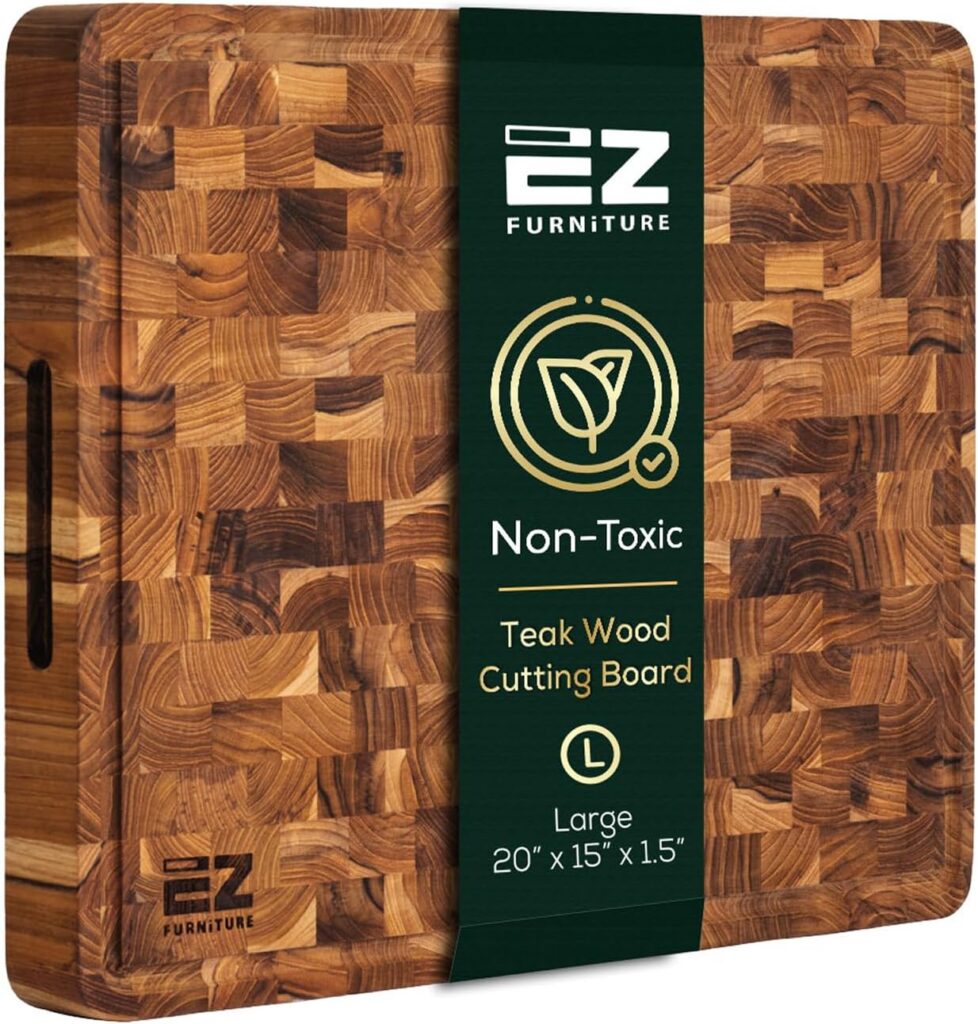 Acacia Large Wood Cutting Board & Serving Board, End Grain with Juice Groove and Handles, Knife Friendly (XL 24″ x 18″ x 1.5″, 11.46 lbs)