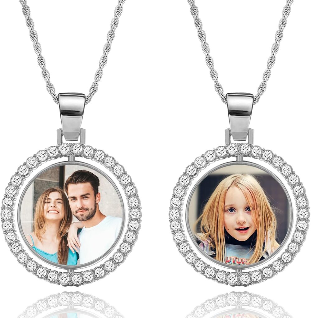Custom Picture Necklace Personalized Photo, Personalized Circle Chain Pendant with Picture Christmas Birthday Memorial Gifts for Women Men Boyfriend