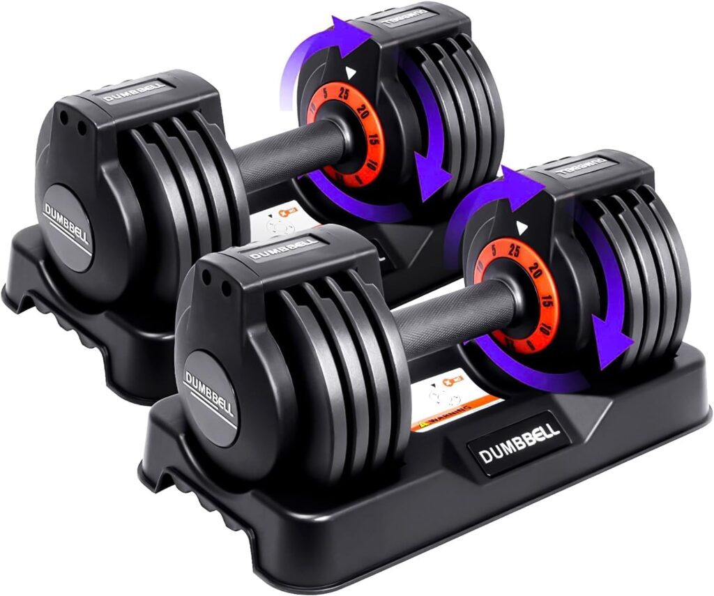 25/55LB Pair, Adjustable Weight Dumbbell Set with Non-slip Quick Adjust Swivel Handle, Dumbbell Home Gym Fitness Equipment for Men Women
