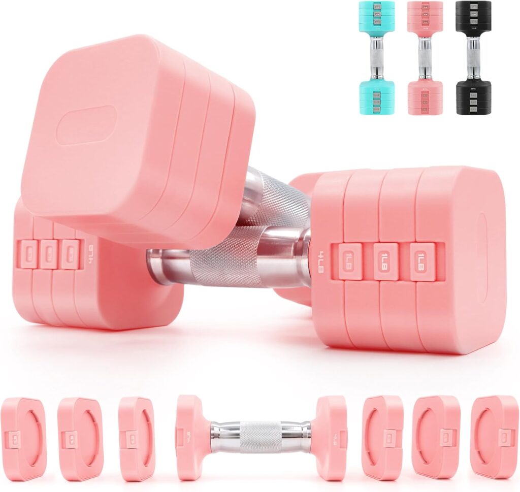 20LBS Adjustable Dumbbell Set, 4 in 1 Free Weights Dumbbells Set for,4lb 6lb 8lb 10lb, with Metal Non Slip Handle,Quick Change,Home Gym Strength Training Equipment for Men and Women