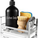TEZZ Sponge Holder for Kitchen Sink, Stainless Steel Kitchen Storage Sink Caddy for Organizing Sponge, Brush & Dish Soap Dispenser, Sink Organizer Rack with Adhesive or Counter top, Silver