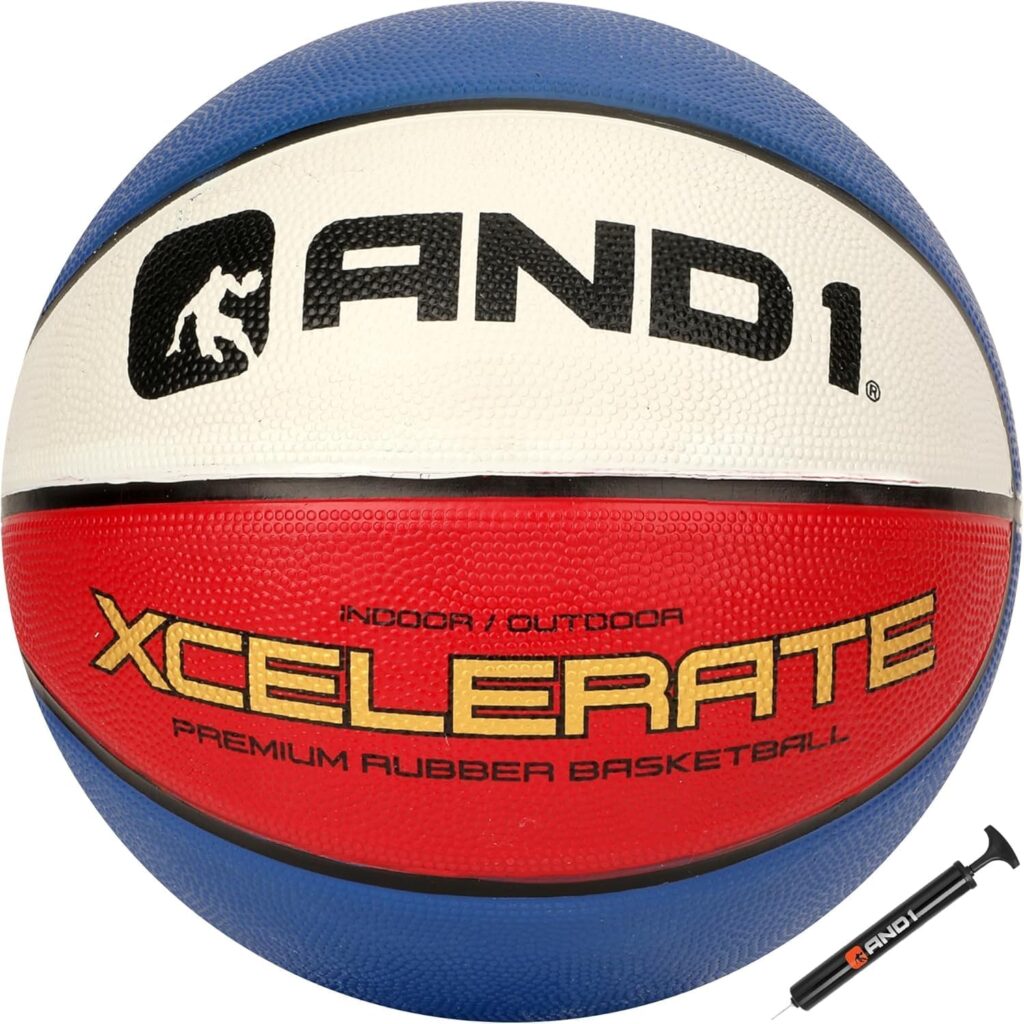 AND1 Xcelerate Rubber Basketball: Official Regulation Size 7 (29.5”) Streetball, Made for Indoor/Outdoor Games