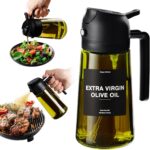 CXINYI – 16oz/470ml Olive Oil Dispenser for Kitchen with Stickers – 2 in 1 Olive Oil Sprayer for Cooking, Air Fryer, and Salad, Black (Light-Proof Kitchen Gadget)