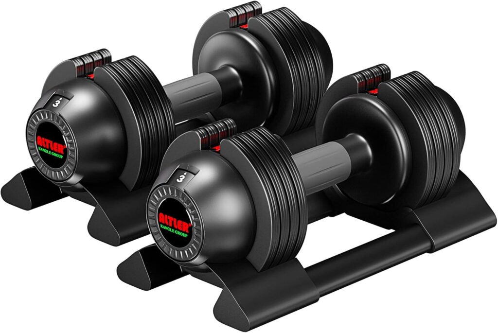 Adjustable Dumbbell,22LBS 44LBS 52LBS Dumbbell Set with Tray for Fitness, Fast Adjust Weight by Turning Anti-Slip Handle, Safety with 8 Lock Slots, Suitable for Men and Women