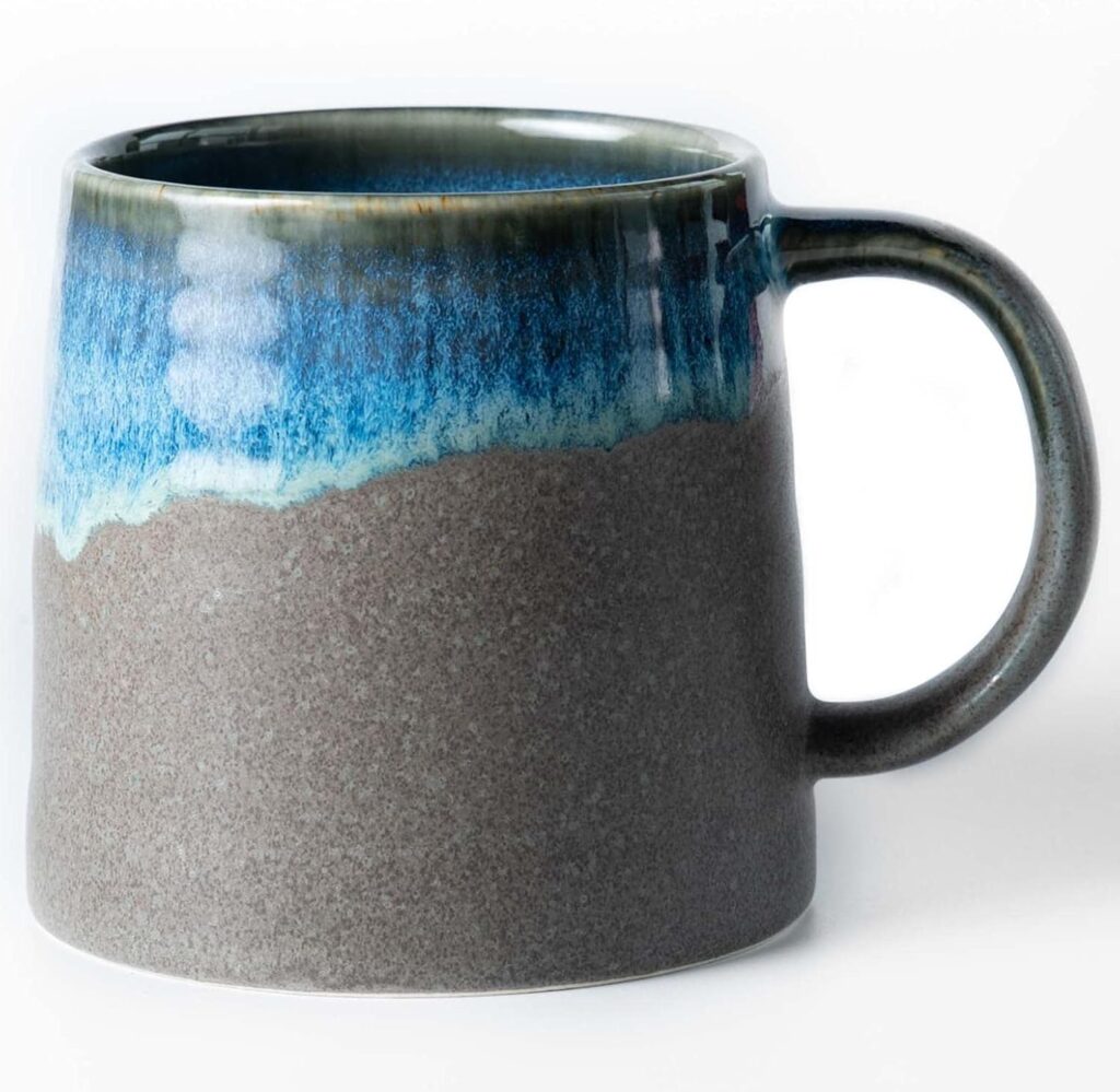 Large Ceramic Coffee Mugs, Handmade Pottery Mug, Tea Cups with Handle for Office and Home, 16 oz, Dishwasher and Microwave Safe (Blue Grey)