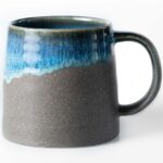 Large Ceramic Coffee Mugs, Handmade Pottery Mug, Tea Cups with Handle for Office and Home, 16 oz, Dishwasher and Microwave Safe (Blue Grey)