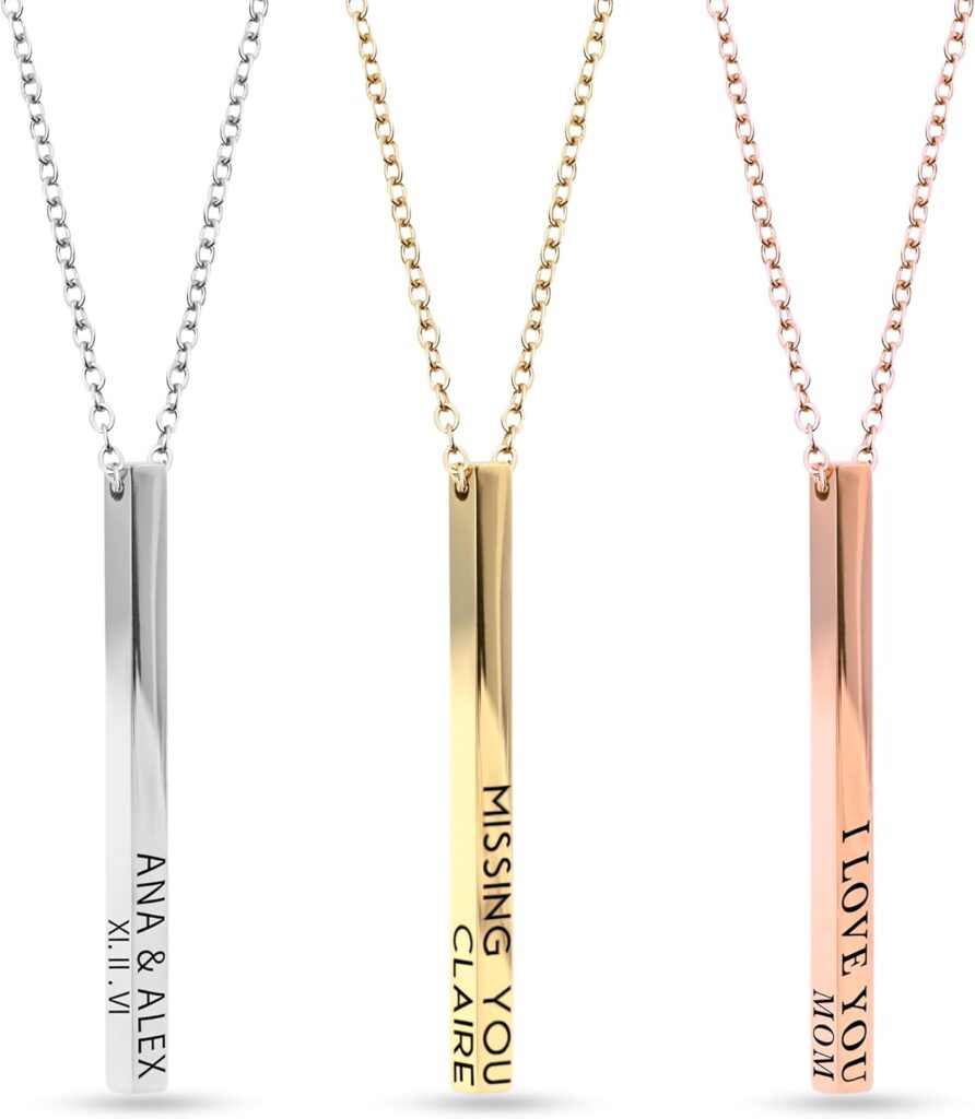 MignonandMignon Personalized Coordinates Necklaces for Women Gift for Her Custom Engraved Bar Jewelry with Kids Names for Mom Graduation Gifts – 4SBN