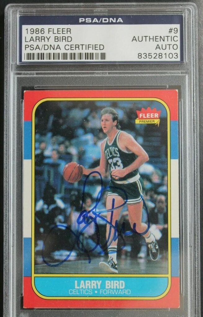 Topps Larry Bird Signed Hof Celtics 1986 Fleer 9 Autographed Basketball Card Psa Auth – Unsigned Basketball Cards