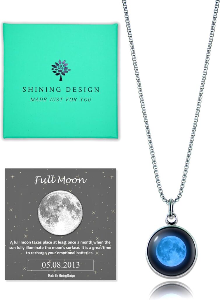 Custom Birth Moon Phase Necklace Jewelry with Gift Box; Special Day Jewelry; Glowing Moon Phase Pendant; Personalized Gift for Birthday, Anniversary, Special Date Necklace
