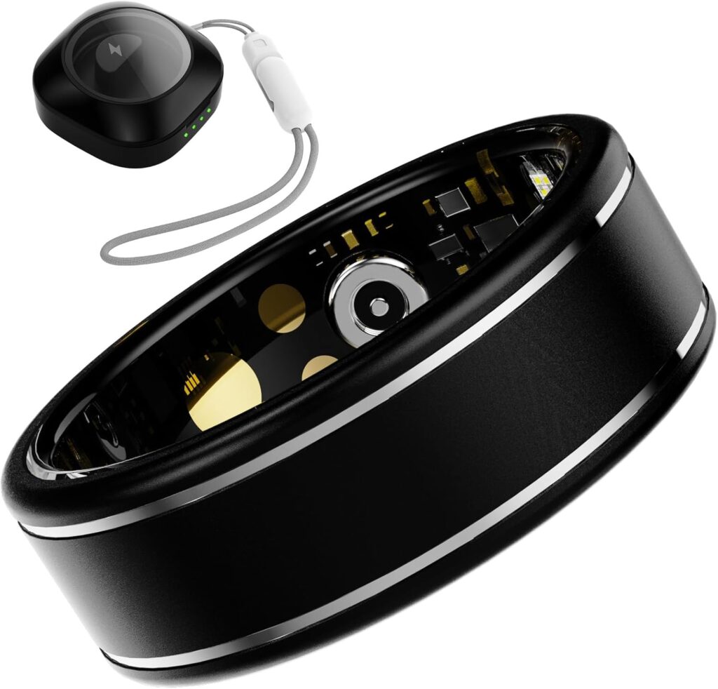 Smart Ring for Men Women – Fitness Tracker Ring with Heart Rate, SpO2, Blood Pressure, Sleep Monitoring, Step & Calorie Counter, No Subscription Fee, iOS & Android Compatible (Black, 10)