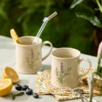 Artisanal Handcrafted Ceramic Mug with Sage Botanical Design – 12oz Off-White Stoneware Coffee Cup, Elegant Purple Sage Pattern, Dishwasher Safe, Comfort Grip Handle for Daily Use-2pack