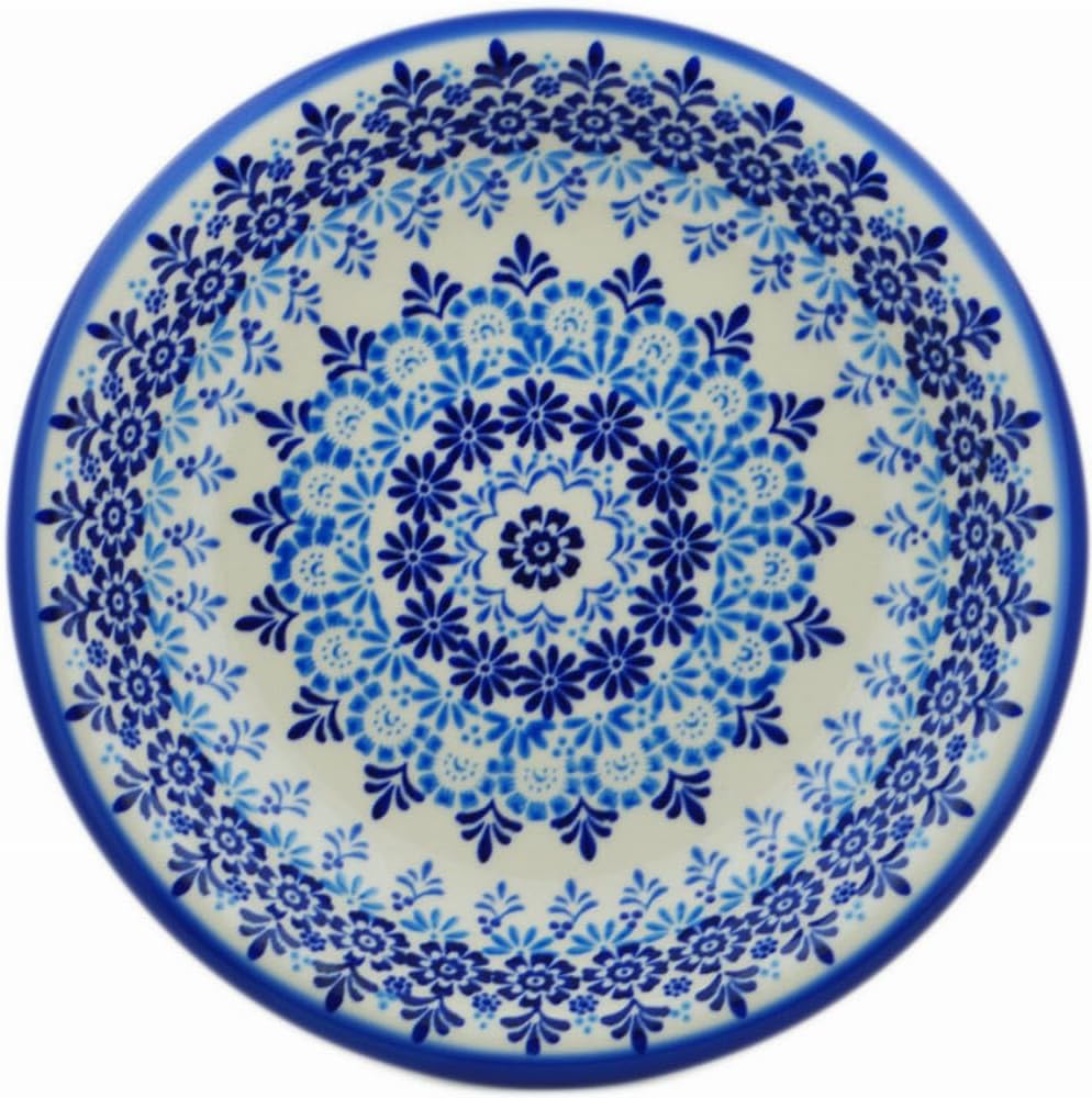 Authentic Polish Pottery Pasta Bowl 9-inch in Blue Magnificence Design Handmade in Bolesławiec Poland + Certificate of Authenticity