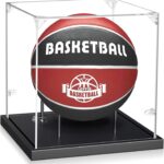 Leffis Basketball Display Case – UV Protected Acrylic Case With Solid Wood Base, Stand for Autographed Standard NBA WNBA Ball Memorabilia Keepsake