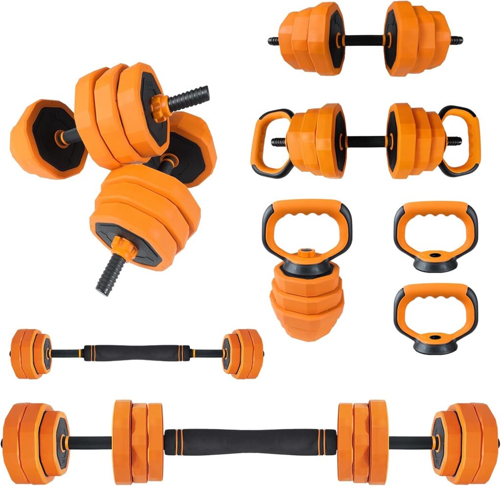 Adjustable Dumbbell Set,4-In-1 Adjustable Dumbbell Weights for Home Gym,4 Modes Changes,Orange and Black
