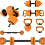 Adjustable Dumbbell Set,4-In-1 Adjustable Dumbbell Weights for Home Gym,4 Modes Changes,Orange and Black