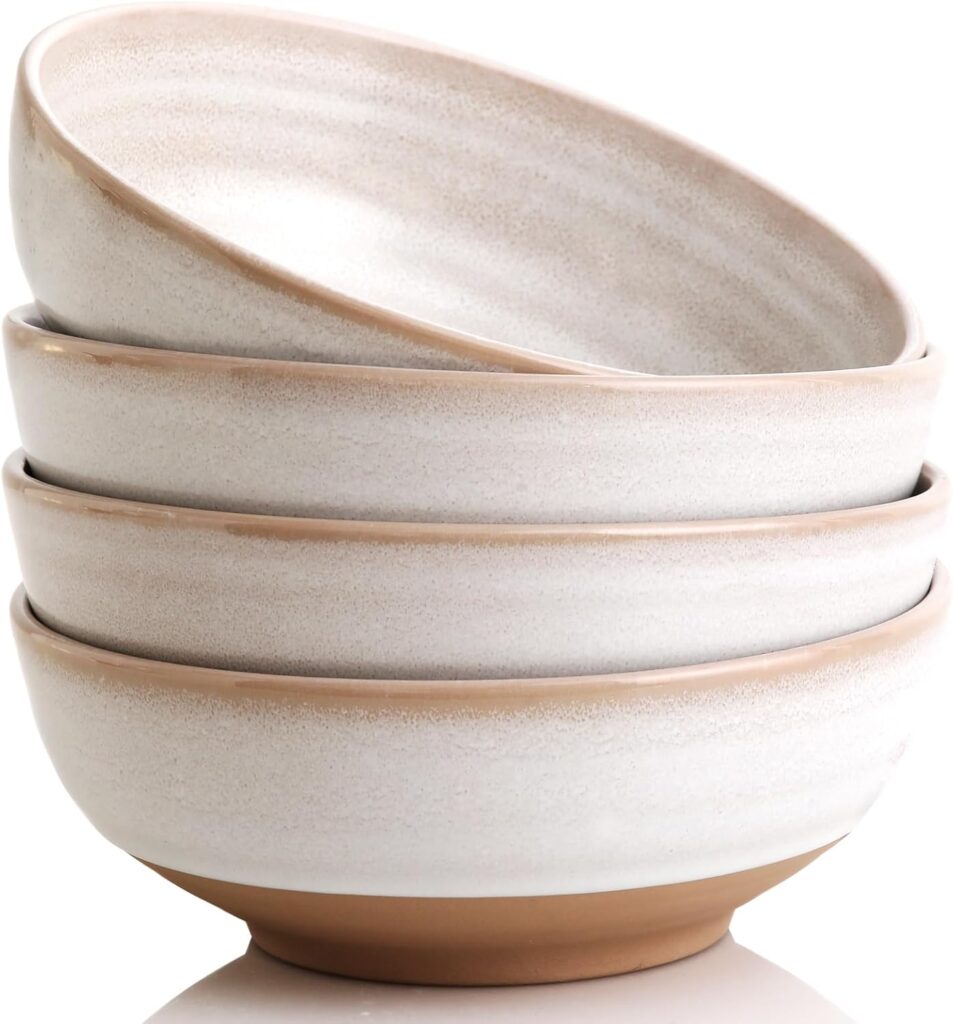 Handmade Ceramic Bowl Set of 4, 28oz – Ideal for Soup, Salad, Cereal, and Rice – Microwave Safe, Durable Clay Dishes – 6.3in