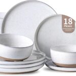 HASENSE Plates and Bowls Sets, 18 Pieces Modern Porcelain Dishes Sets Service for 6, Stoneware Dinnerware Sets with Speckled Pattern, Scratch Resistant Microwave and Dishwasher Safe, White