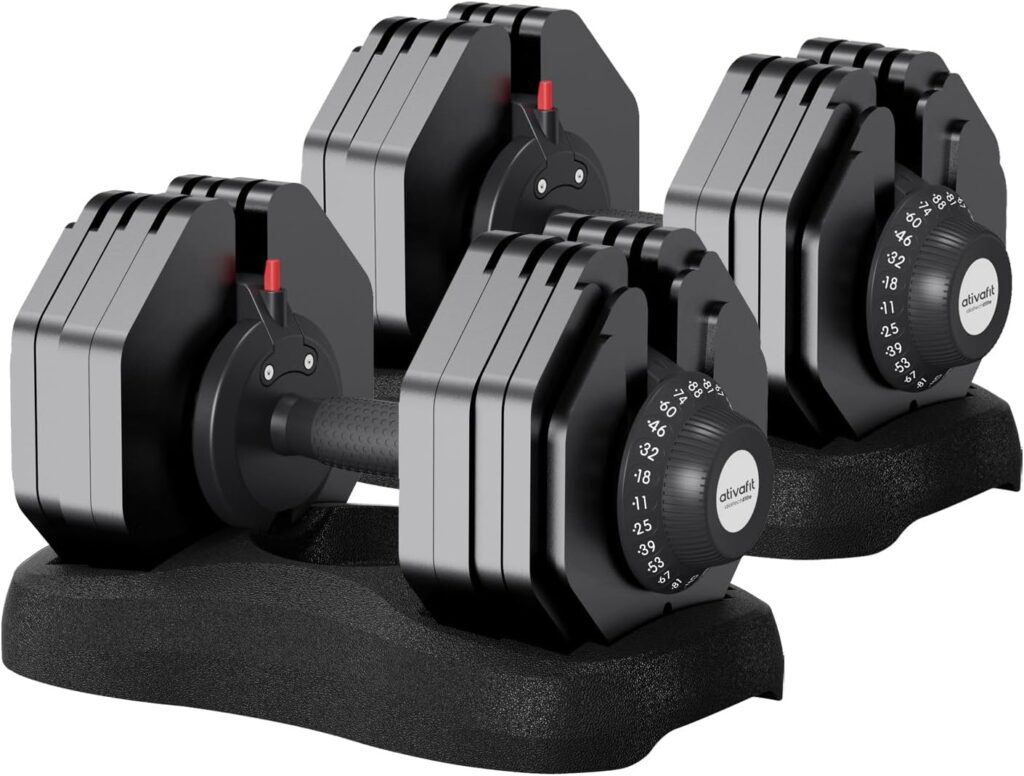 Ativafit 27.5/66/88LBS Pair Adjustable Dumbbell Set with Anti-slip Handle 12 In 1 Quick Dial Adjustment Weights With Safety Locking Button Space Saving Strength Training for Full Body Home Gym Workout