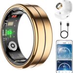 Fit Ring for Women Men, Ring Health Tracker with Heart Rate,Blood Oxygen,Heart Rate Variability, Stress, Sleep Monitor, Step Counter, Smart Ring for iPhone & Android, No Subscription Fee (Gold, 9#)