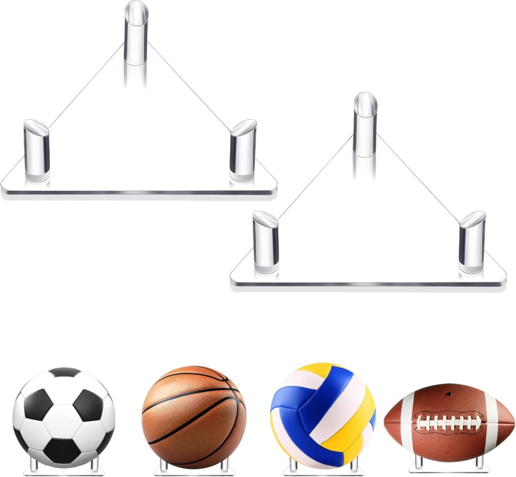 Ball Holder,2PCS Ball Stands for Basketball Football Soccer Volleyball Rugby Ball Souvenir Display Storage,Clear Acrylic Ball Rack,Soccer Rack,Basketball Stand,Football Display Stands,Volleyball Stand