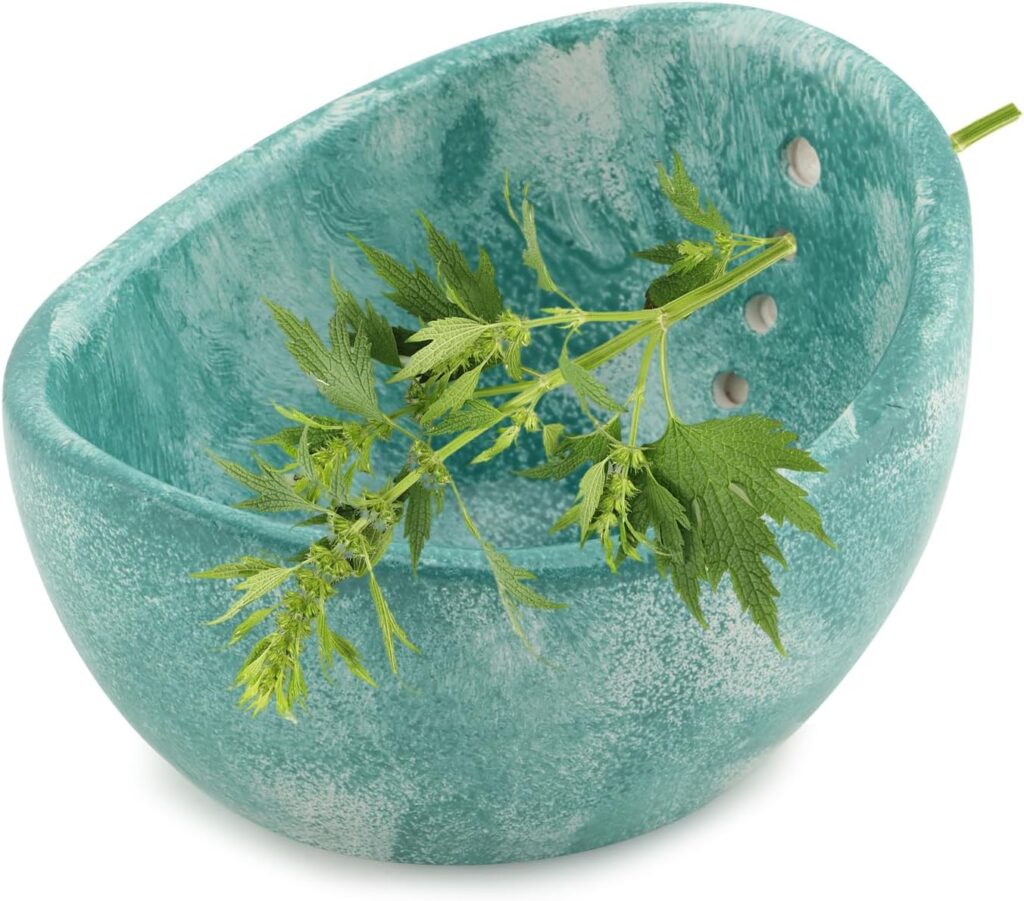 Pottery Herb Stripper Bowl (2025 Upgrade) – Handmade Ceramic Peeling Cup with Different Round Hole Sizes for Separating Leaves & Stems | Dishwasher-Safe(COLOR:Blue)