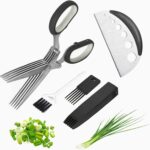 Herb Scissors Salad Scissors, Upgrade Herb Scissors with 5 Blades and Cover + 2 Brush, Kitchen Salad Scissors with Herb Stripping, Multi Scissors Herb Cutter, Smart Cutter Food Scissors Chopper, Black