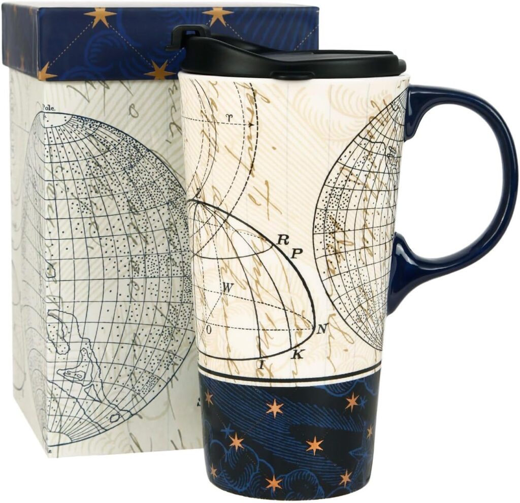 Topadorn Ceramic Travel Mug and Coffee Cup 17 oz. with Handle and Color Box,Starstruck