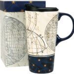 Topadorn Ceramic Travel Mug and Coffee Cup 17 oz. with Handle and Color Box,Starstruck
