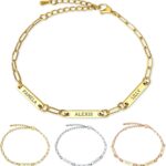 Anavia Personalized Paperclip Chain Bracelet, Customized Engraving Name Date Initial Link Chain Bracelet for Mother Couples BFF Friendship Sisters Family, Love Connection Handmade Jewelry Gift