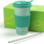 Travel Coffee Mug Light Green, Ceramic Coffee Mug With Lid And Drinking Straw(15oz/450ml), Handcrafted Novelty Travel Mugs, Microwave & Dishwasher Safe Tumbler With Lid, Unique Gifts