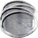 (Pack of 4) 17.7-Inch x 12.9-Inch Oval Shape Chrome Plated Serving Tray Plate Food Art Decor Floral Pattern Engraved Holiday Party Buffet Wedding Birthday (X-Large) T125xl-4pk