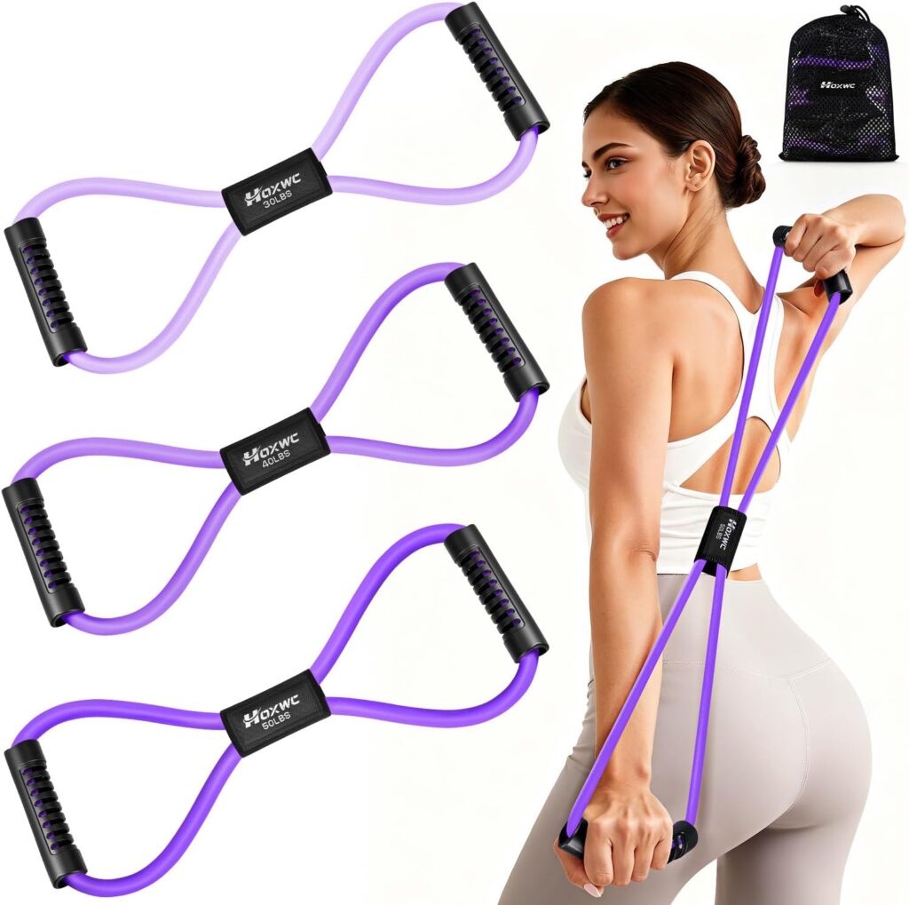Resistance Bands, Figure 8 Resistance Band, Exercise Bands with Handles for Back, Workout Bands for Arms, Shoulder, Leg, Physical Therapy, Pilates, Home Gym Workout Equipment for Women Men