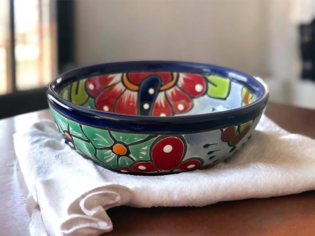 Handmade Talavera Mexican Pottery Salsa Bowl – Unique Oval Design – 6x5x2.5 Inches