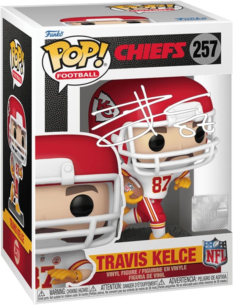 Travis Kelce #257 Facsimile Signed Reprint Laser Autographed Funko POP! Football NFL: Kansas City Chiefs Figurine with Protector Case