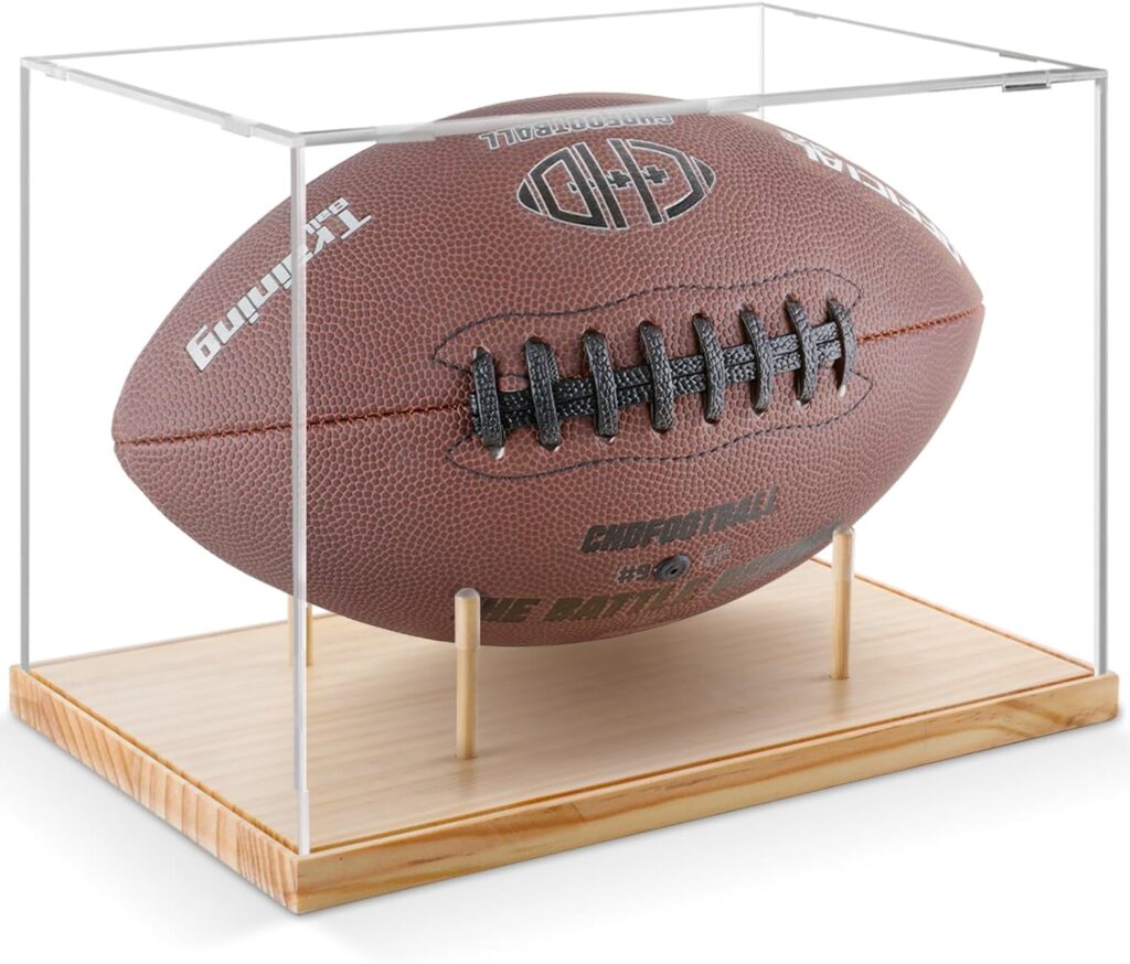 Football Display Case, Acrylic Display Case with Removable Stand, , UV Protected Display Case for Autographed Footballs, Sports Collectibles, Trophy, Action Figure and Models