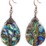 Handmade Sea Abalone Shell Earrings Tree of Life Wrapped Dangle Teardrop Vintage Celtic Earrings for Women Fashion Trendy