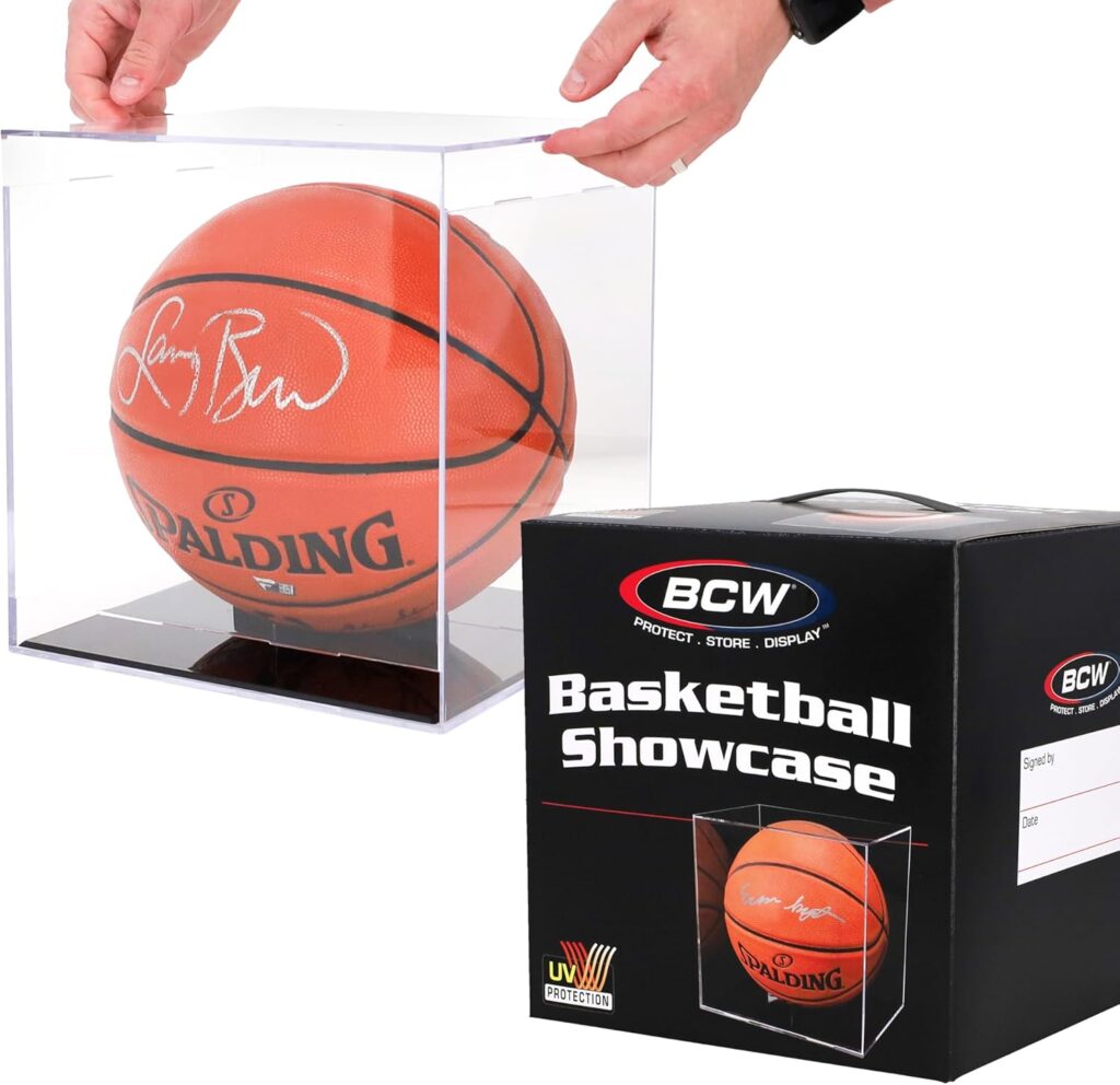 BCW Sports Showcases | Protective Memorabilia Holder with UV Resistance | Ideal for Sports Collectibles | Acrylic Display Cases for Autographed Balls and Mini Helmets (Basketball)