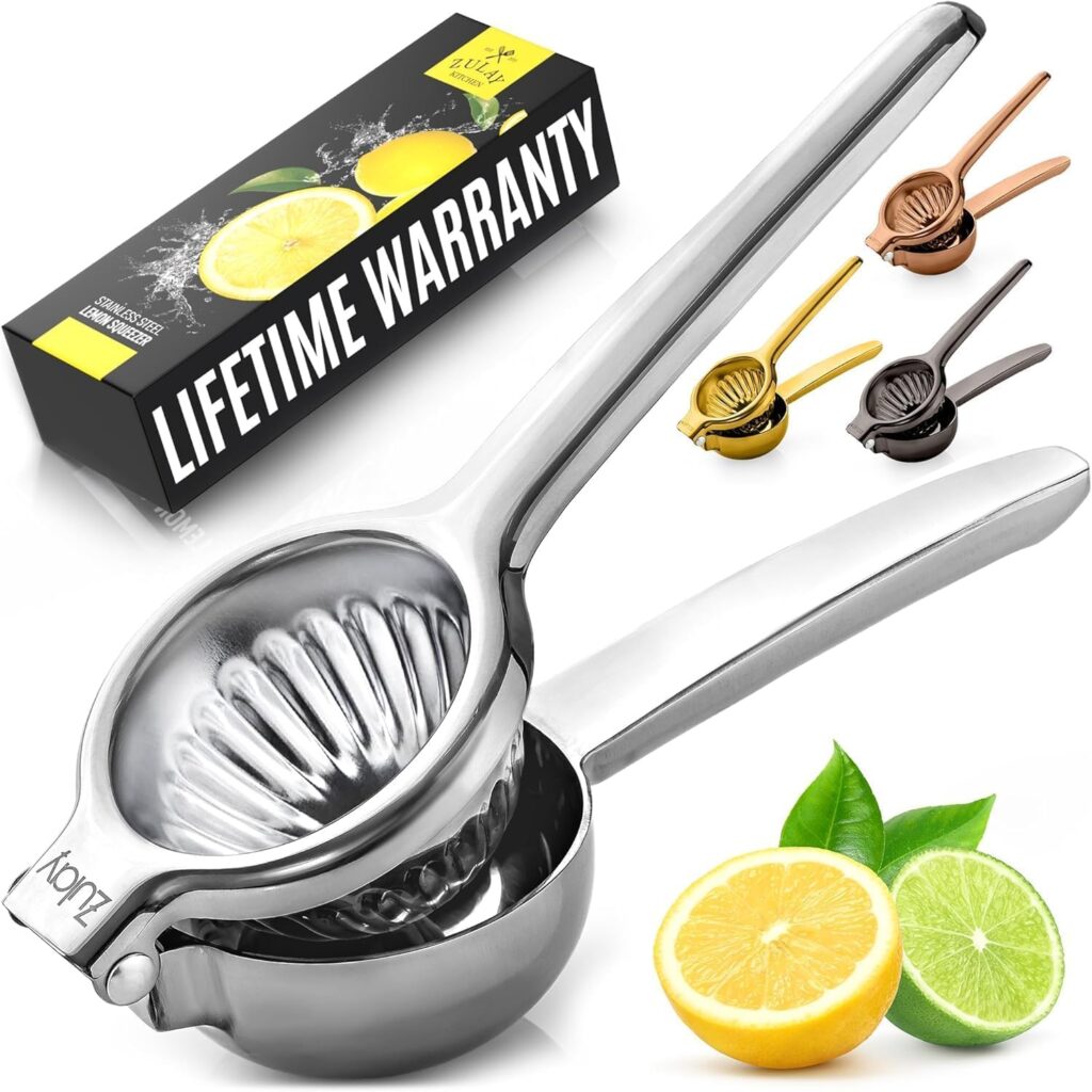 Zulay Kitchen Lemon Squeezer Stainless Steel with Premium Quality Heavy Duty Solid Metal Squeezer Bowl – Large Manual Citrus Press Juicer and Lime Squeezer Stainless Steel – Silver