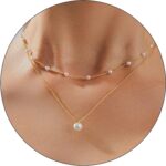 Partm Pearl Necklace for Women Trendy 14K Gold Plated Dainty Pearl Pendant Choker Set Handmade Pearl Gold Necklace Non Tarnish Simple Cute Jewelry Gifts for Women