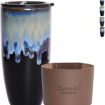 Bosmarlin Ceramic Travel Coffee Mug with Lid, 21 oz, Portable Coffee Cup for Car Cup Holder, Microwave and Dishwasher Safe, Reactive Glaze