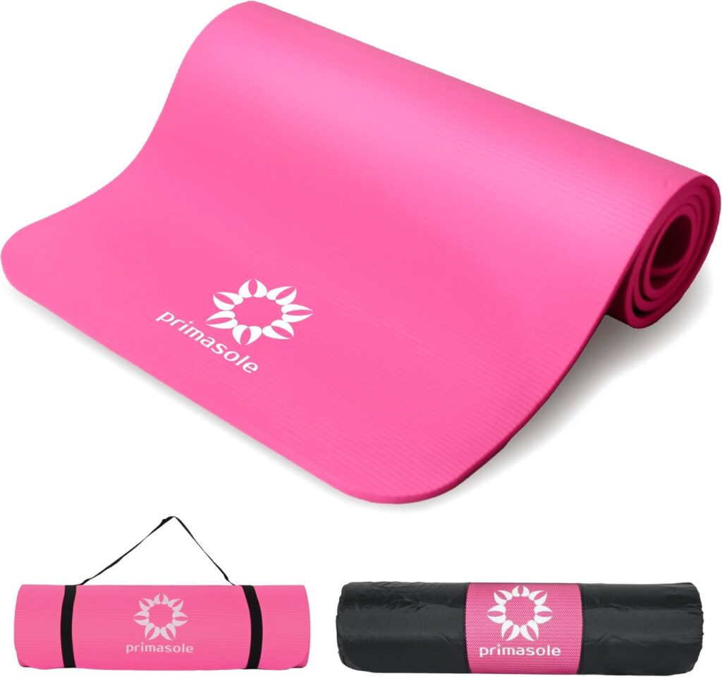 Primasole Thick Yoga Mat, 1/2-Inch Extra Thick NBR Mat with Enhanced Stability – Textured Design, Lightweight Mat with Carrying Strap & Case for Yoga, Pilates, Gym & Home Use (Multiple Colors)
