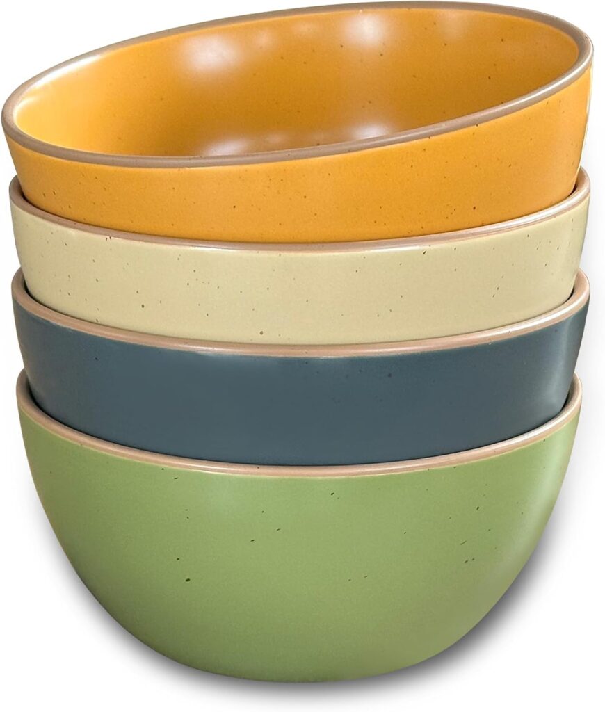 Mora Ceramic Artisan Matte Bowls For Kitchen 28oz – Bowl Set of 4 – For Cereal, Salad, Pasta, Soup, Dessert etc – Dishwasher, Microwave, and Oven Safe – For Breakfast, Lunch and Dinner – Safari Colors