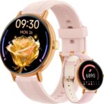 Smart Watches for Women,1.27″ HD Fitness Tracker Answer/Make Call, Heart Rate/Sleep/SpO2，Round Smart Watch for iPhone/Samsung/Android,IP68 Waterproof，110+ Sport Mode-Pink(2 Bands)