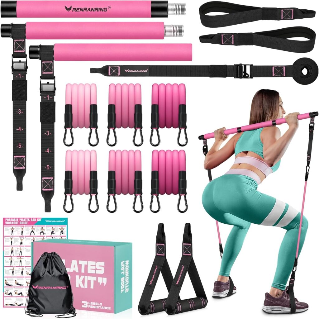 Pilates Bar Kit with Resistance Bands, Multifunctional Pilates Bar for Women & Men with Heavy-Duty Metal Adjustment Buckle, Pilates Home Equipment for Full BodyWorkouts