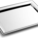 Royalty Art Fancy Serving Tray, 16” x 9.5”, Polished Silver Stainless Steel, Elegant Home Decor for Appetizers, Hor Dourves, Wine, and Event Hosting, Engraved Black Line