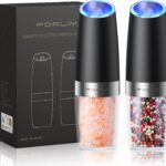 FORLIM Gravity Electric Salt and Pepper Grinder Set, Automatic Pepper Grinder Shakers Mill, Upgraded Batteries Powered Adjustable Coarseness with LED, One Hand Operation Perfect for Kitchen(Black)