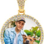 YIMERAIRE Customized Picture Necklace 18k Gold Plated Black/Gold/Silver Personalized Circle Chain Picture Dog Tag Pendant CZ Zicronia Custom Photo Pendant for Men Women