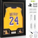 JupDec Jersey Frame Display Case, Large Clear Acrylic Shadow Box with UV Protection for Baseball Basketball Football Soccer Hockey shirts, Wall Mount Wooden Showcase, Idea Gift for Sports fans, 1 pack