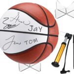 Liliful Autograph Basketball with Acrylic Ball Stand, Signature Pen and Pump Blank Signature Official Ball 4 Panel Basketball for Coach Gifts Birthday Gifts