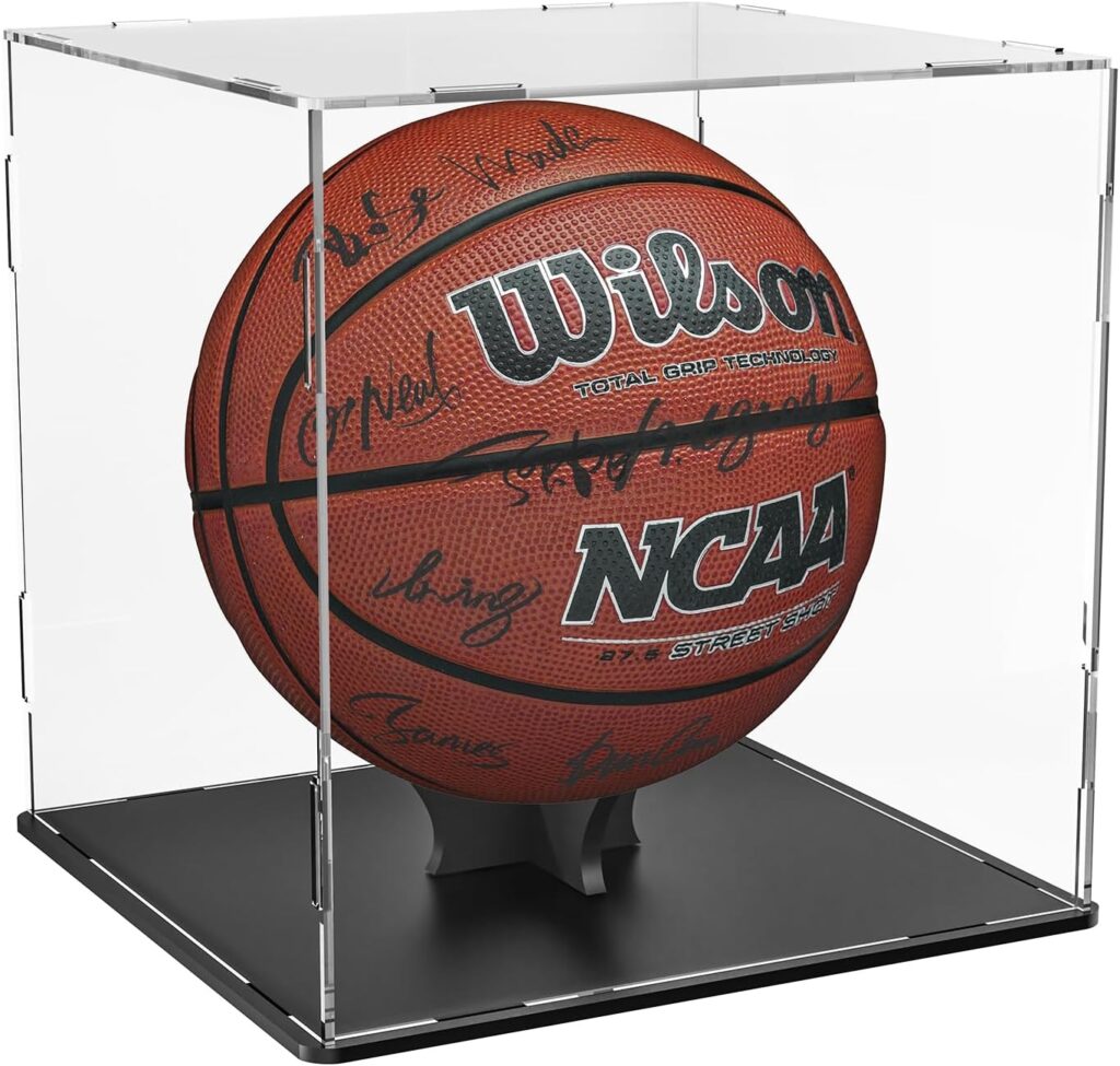 Basketball Display Case Stand,Clear Acrylic Display Case for Action Figures Toys Collectibles,Soccer Ball Display Case,Need self-Assembly(9.8×9.8x11inch;25x25x28cm)